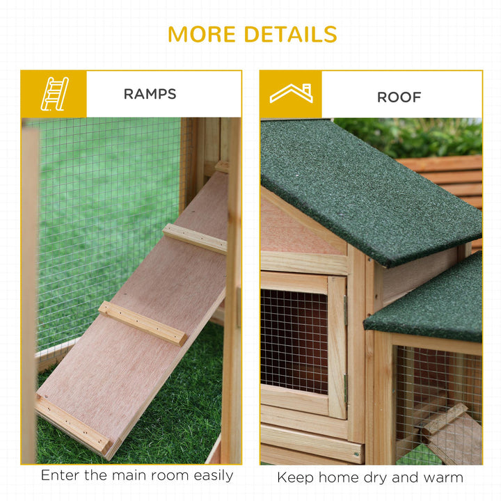 MCL Large Rabbit Hutch Outdoor Wooden Guinea Pig Hutch with Run, 2 Storey Bunny House 210 x 45.5 x 84.5 cm