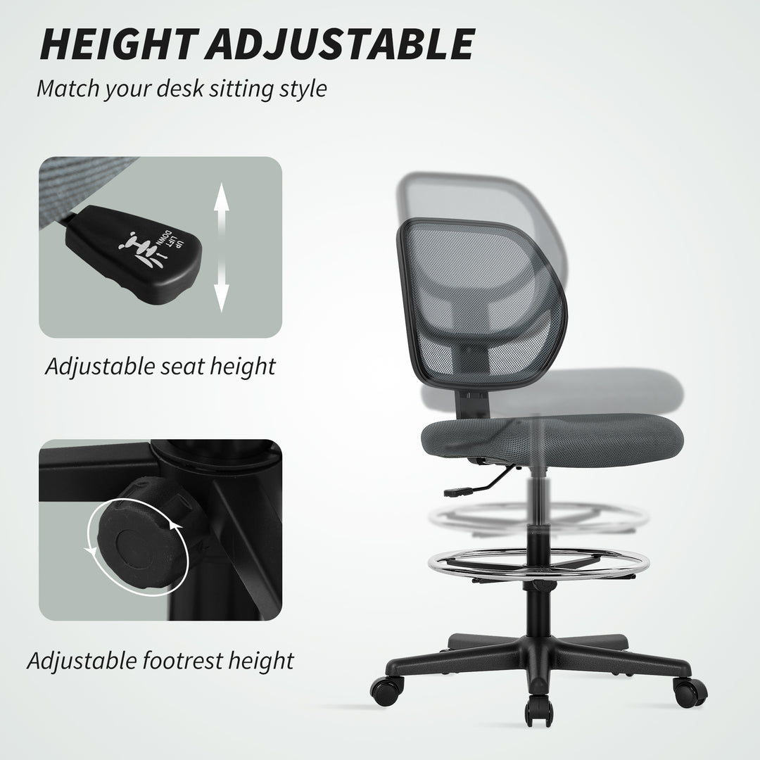 Ergonomic Mesh Standing Desk Chair with Adjustable Footrest Ring and Seat Height Charcoal Grey