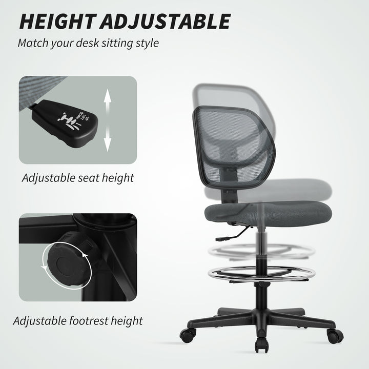 Ergonomic Mesh Standing Desk Chair with Adjustable Footrest Ring and Seat Height Charcoal Grey