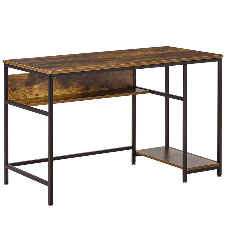Computer Desk with Storage, 120 x 60cm Home Office Desk with 2 Shelves and Steel Frame, Writing Table for Living Room, Study, Rustic Brown