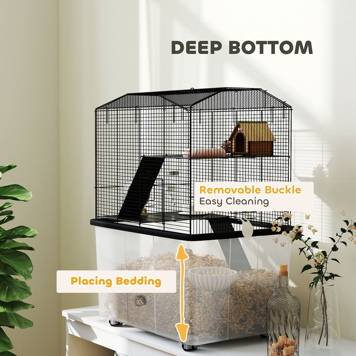 Three-Tier Gerbil Cage, Hamster Cage for Dwarf Hamster, Syrian Hamster w/ Wheels, Deep Bottom, Food Dish, Water Bottle