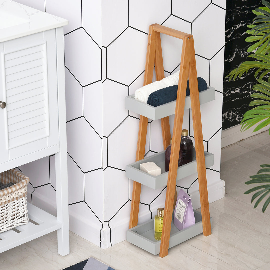 MCL Bathroom Storage Shelves, 3-Tier Slim Shelving Unit, Freestanding Bamboo Shelf Unit, A Frame Space Saver Toilet Rack, Natural