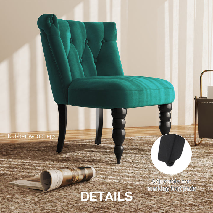 Velvet Accent Chair Set of 2, Button Tufted Wingback Chair with Rubber Wood Legs for Living Room, Bedroom, Dark Green