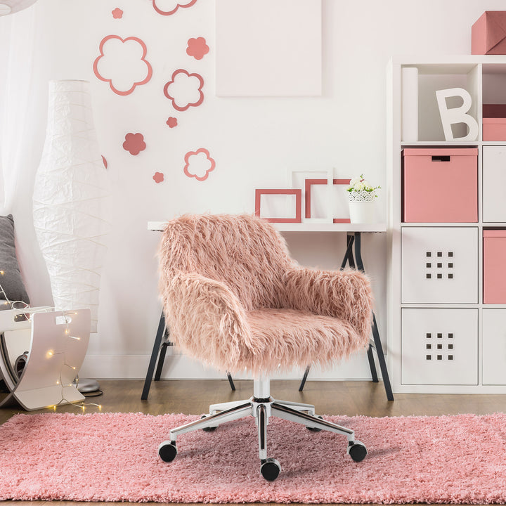Faux Fur Desk Chair, Rolling Swivel Makeup Chair with Adjustable Heigh