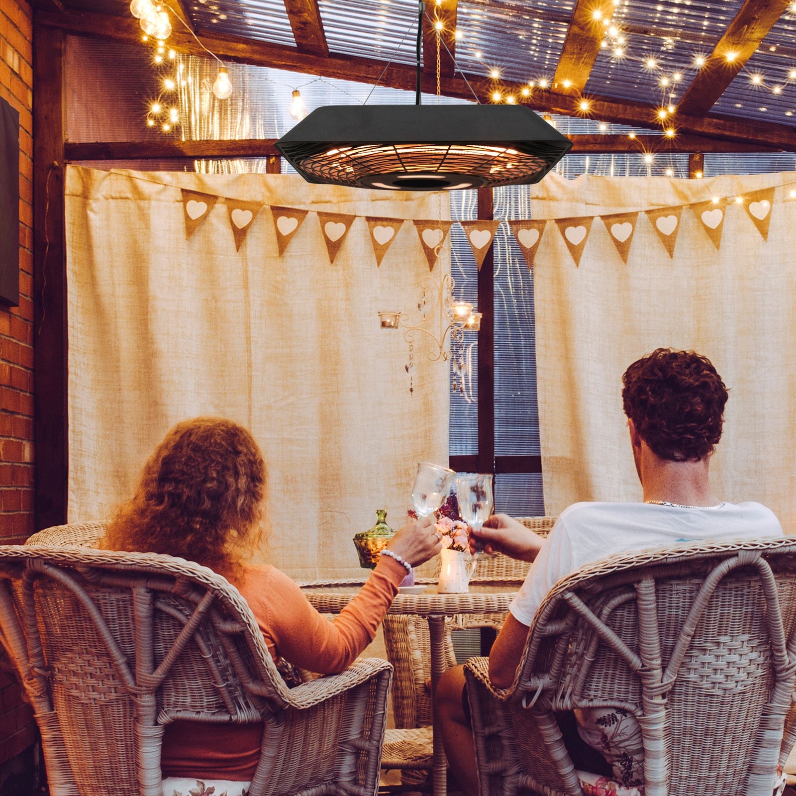 2000W Electric Hanging Patio Heater Ceiling Mounted Halogen Heating Indoor Outdoor with Remote Control Aluminium