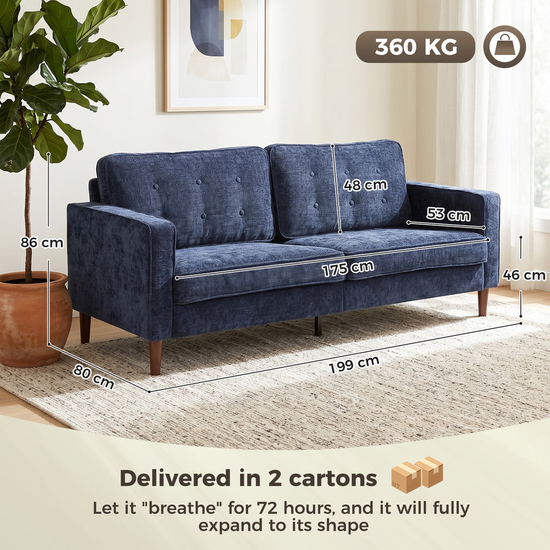 3 Seater Sofa Button Tufted Upholstered Couch with Wood Legs for Livin