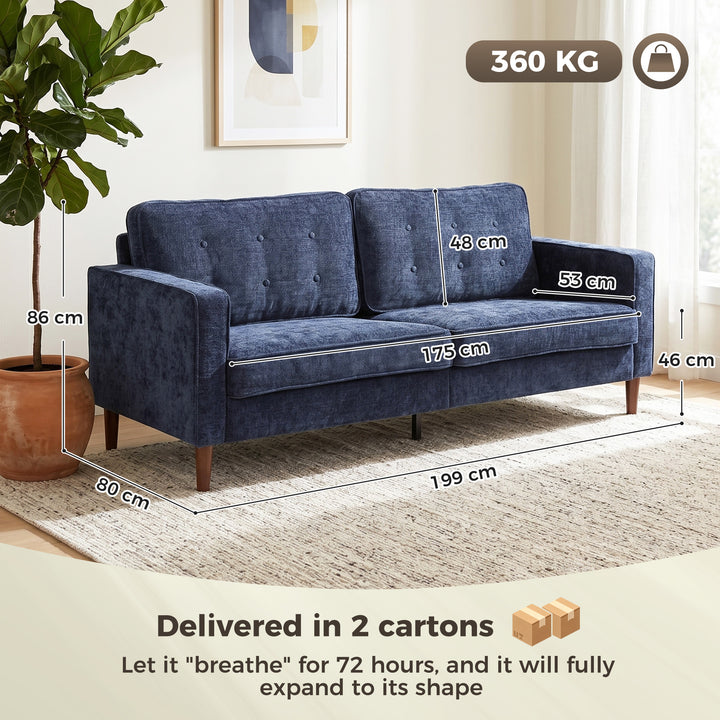 3 Seater Sofa Button Tufted Upholstered Couch with Wood Legs for Livin
