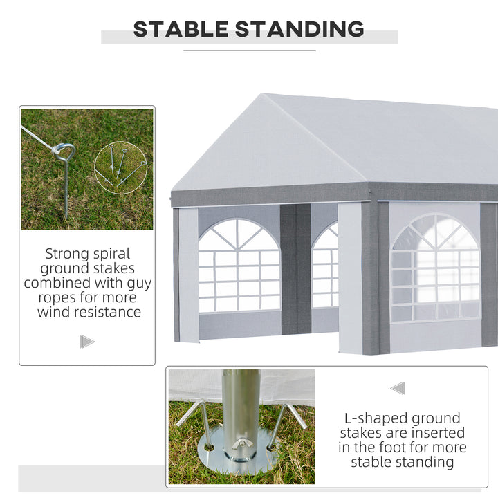 Outsunny 8 x 4m Galvanised Party Tent, Marquee Gazebo with Sides, Eight Windows and Double Doors, for Parties, Wedding and Events