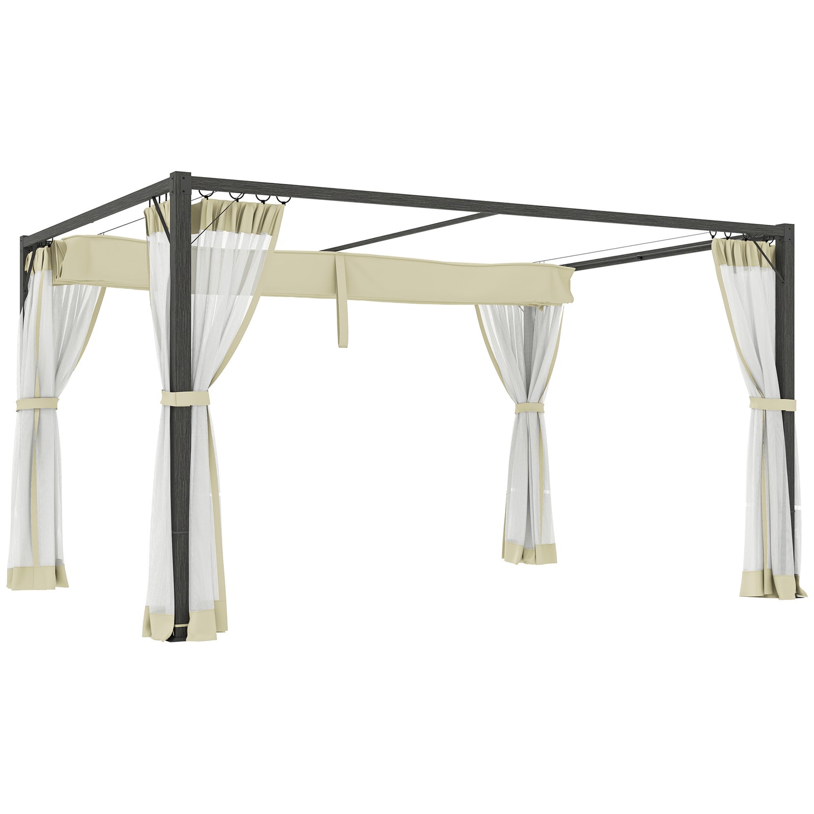 3 x 4m Aluminium Frame Pergola, with Retractable Roof - Khaki