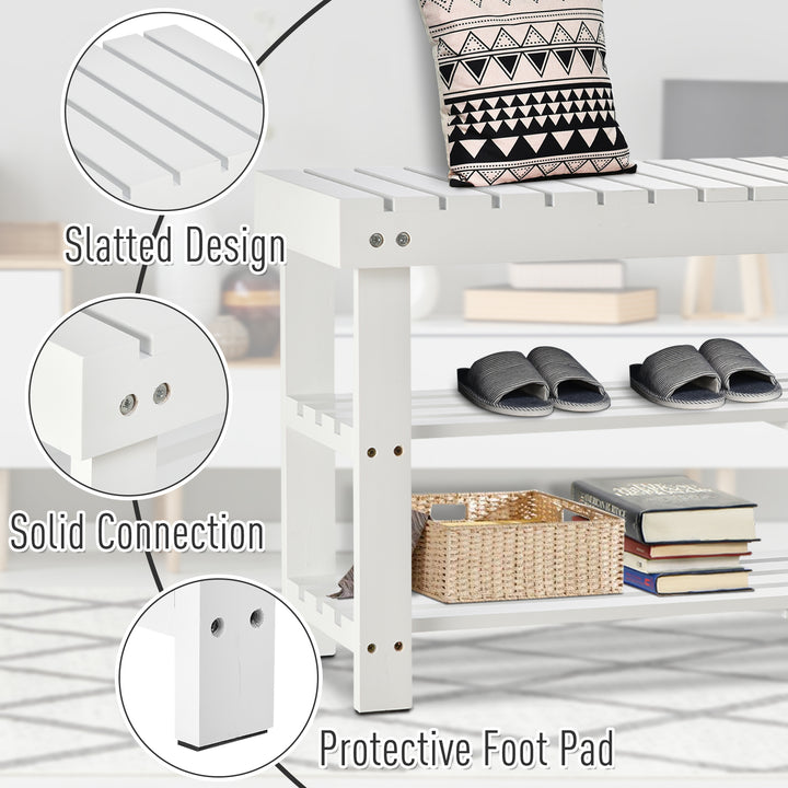 Shoe Bench, 3-Tier Wooden Shoe Rack with Hidden Storage Compartment, Slatted Shelves, Home Storage Unit, Hallway Furniture, White, 90L x 29W x45H cm