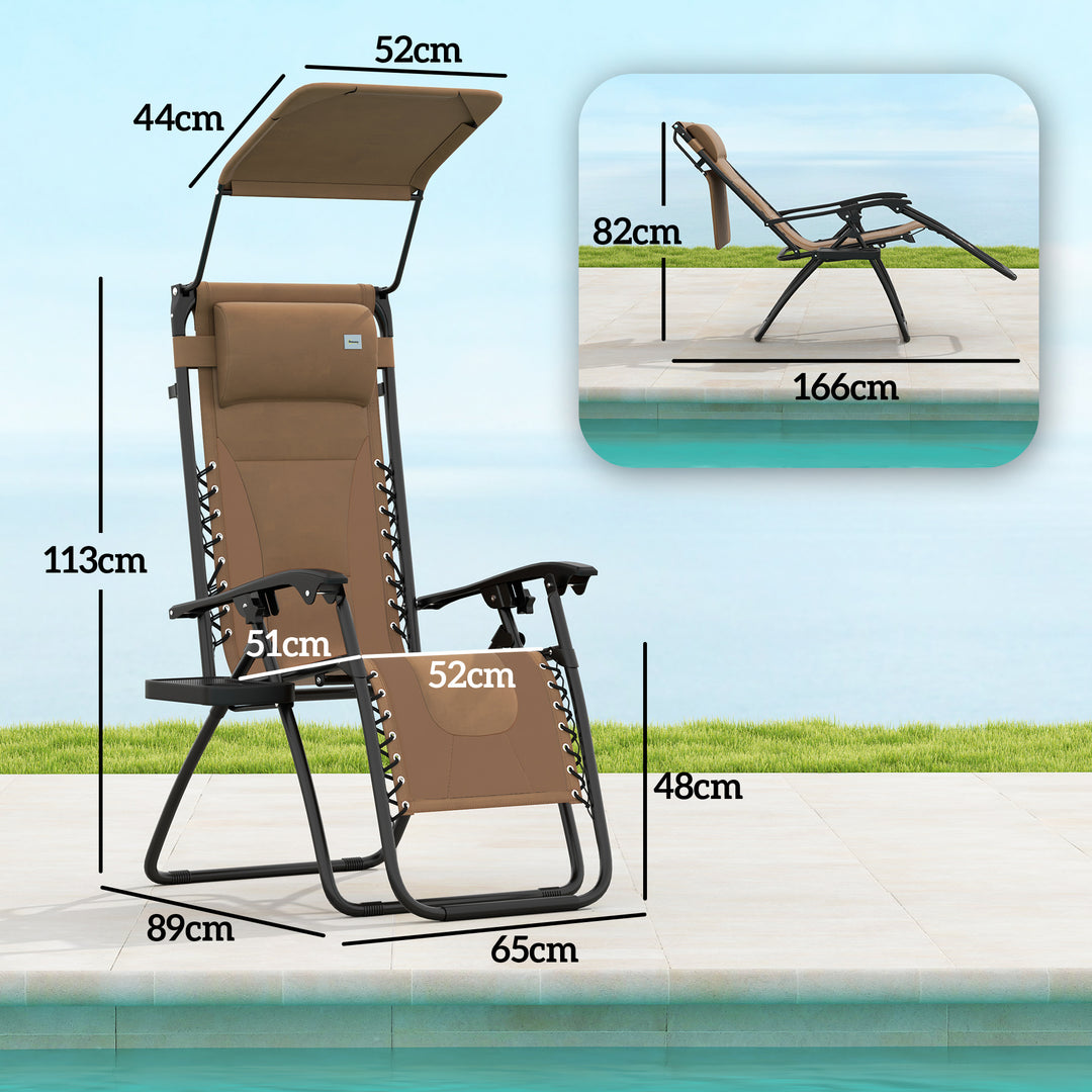 Zero Gravity Lounger Chair Set of 2, Folding Reclining Patio Chair with Shade Cover, Cup Holder, Soft Cushion and Headrest for Poolside, Camping, Coffee