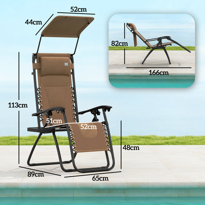 Zero Gravity Lounger Chair Set of 2, Folding Reclining Patio Chair with Shade Cover, Cup Holder, Soft Cushion and Headrest for Poolside, Camping, Coffee