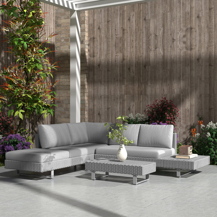 5-Seater Rattan Wicker Sofa Set Furniture Patio Tea Table Set with Cushions, Light Grey