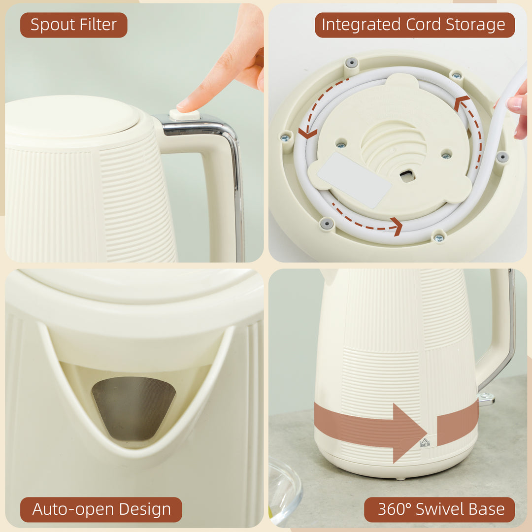 Kettle and Toaster Set, 1.7L 3000W Fast Boil Kettle & 2 Slice Toaster Kitchen Set with 7 Level Browning Controls, Defrost, Reheat, Boil-dry Protection, Cream White