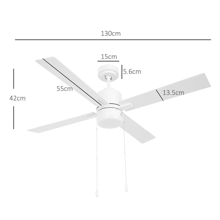 HOMCOM Ceiling Fan with LED Light, Flush Mount Ceiling Fan Lights with Reversible Blades, Pull-chain, White and Natural Tone | Aosom UK