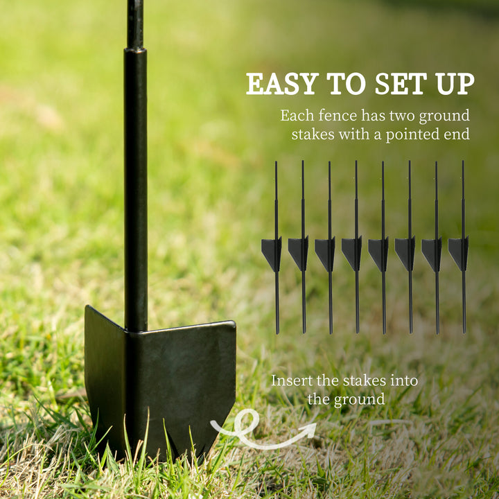 Decorative Garden Fencing, 4PCs Outdoor Picket Fence Panels, 43in x 11.5ft Rustproof Metal Wire Landscape Flower Bed Border Edging Animal Barrier, Black