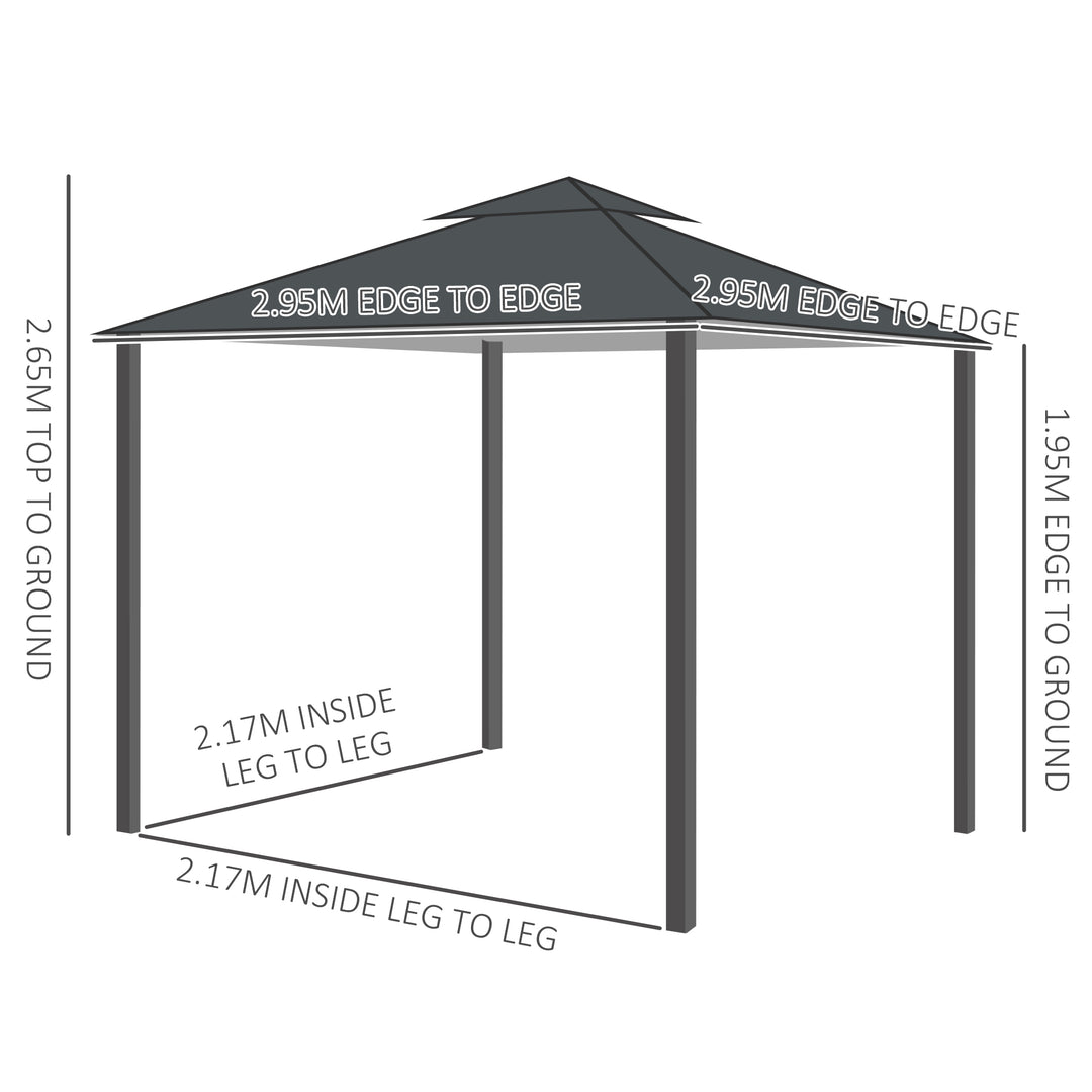 MCL 3 x 3 m Garden Gazebo Double Roof Marquee Patio Wedding Party Tent Canopy Shelter with Sidewalls, (Dark Grey)