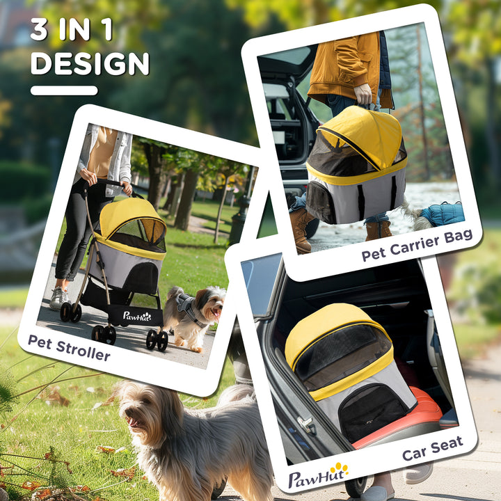 3 In 1 Detachable Pet Stroller, for Extra Small and Small Dogs - Yellow