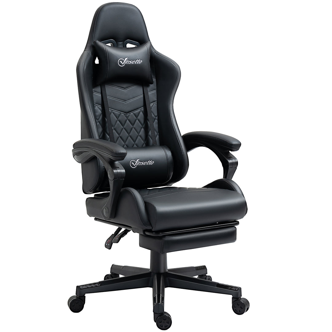 Computer Gaming Chair with Footrest, Video Gaming Chair for Adults with 130° Reclining Back, Desk Chair with Lumbar Support and Adjustable Height, Black