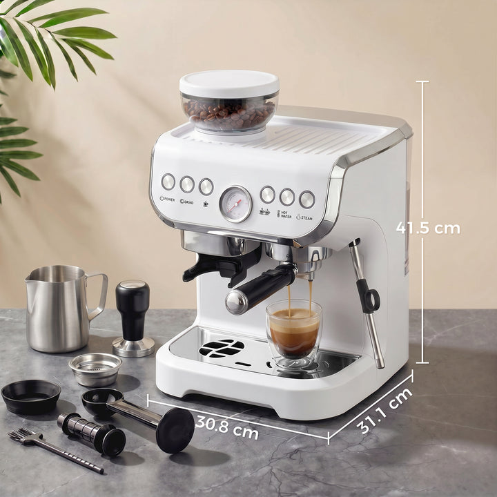 15 Bar Coffee Machine, with Adjustable Grind, Steamer and Accessories 