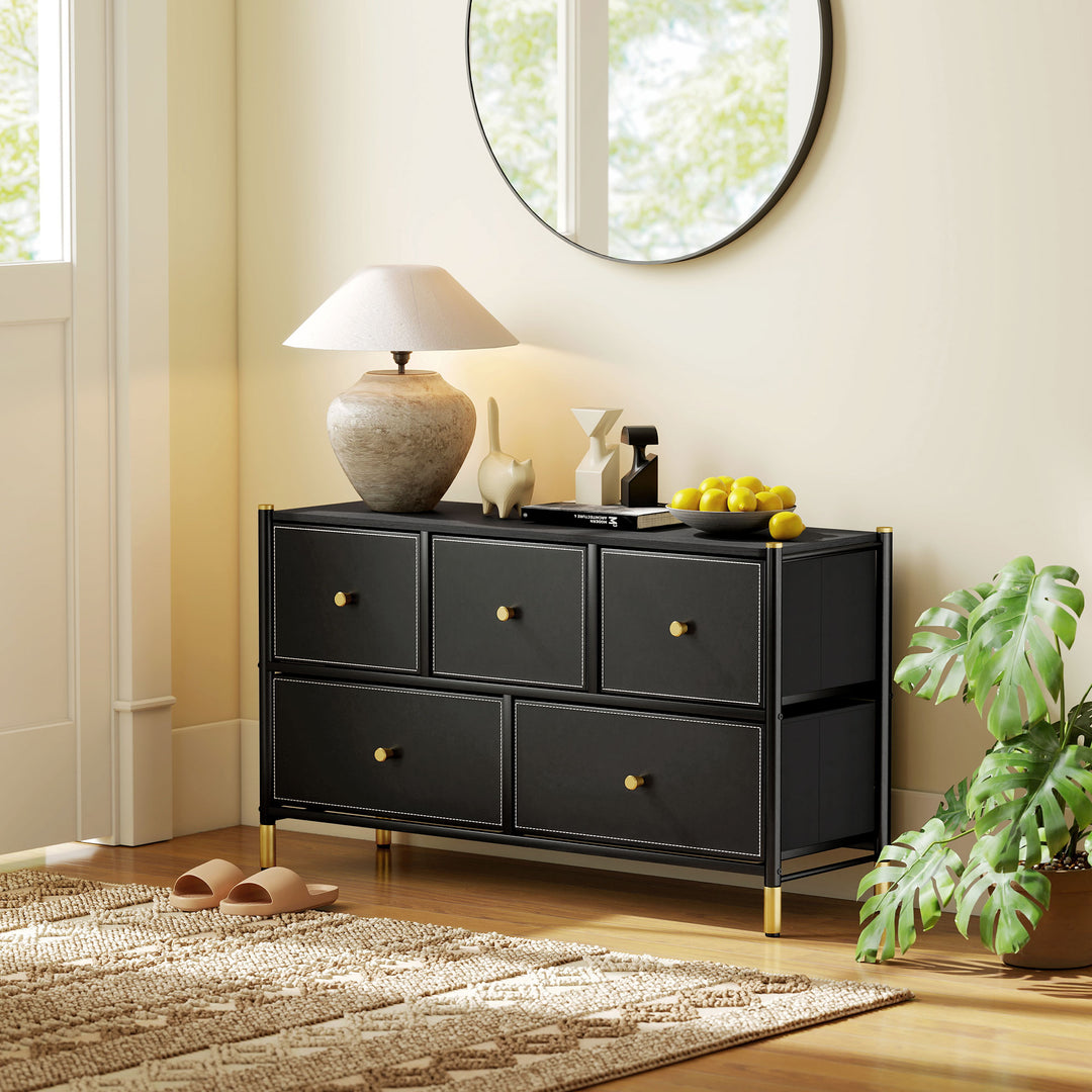 Faux Leather Front Chest of Drawers - Black