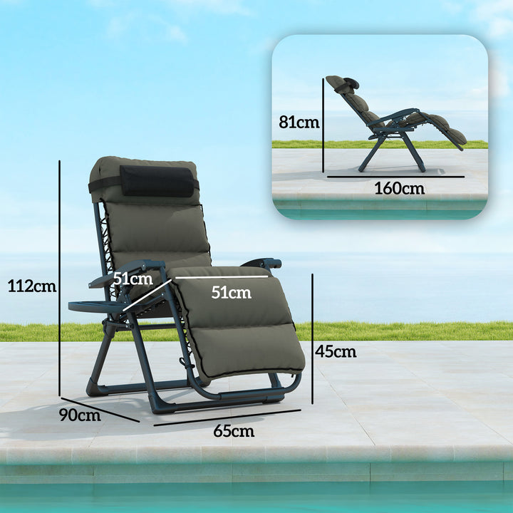Set of Two Reclining Sun Loungers, with Cushion - Grey