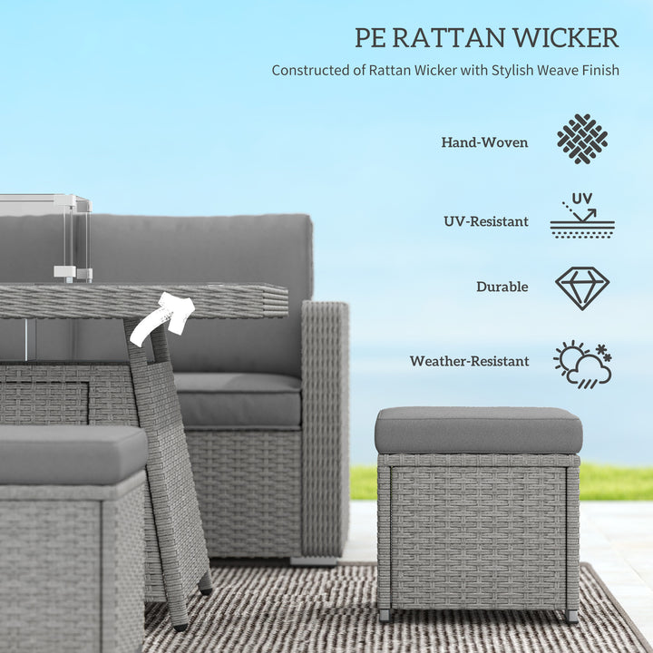 Seven-Piece Firepit Table Rattan Sofa Set - Grey