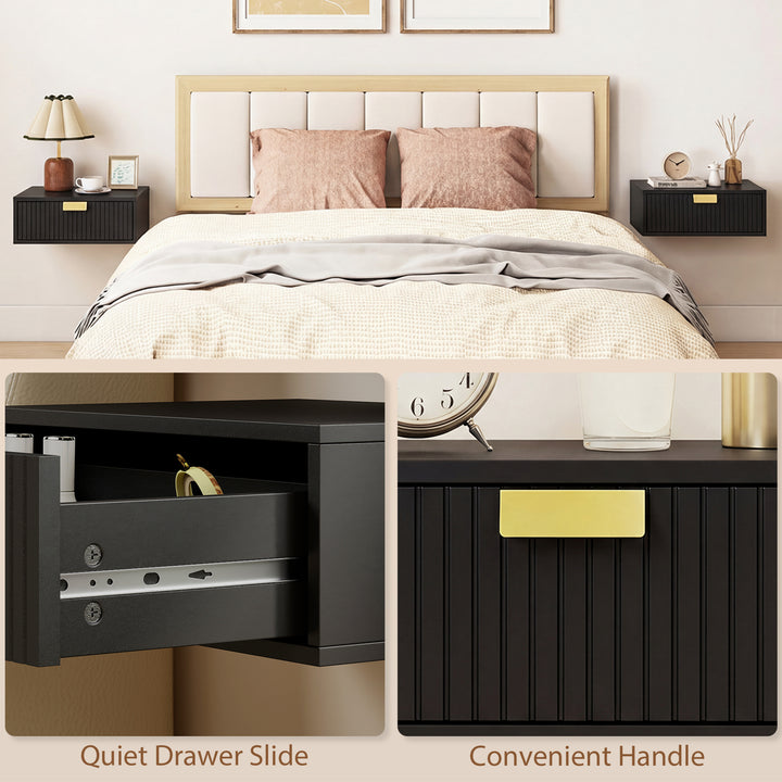 Modern Floating Nightstands Set of 2, Wall Mounted Bedside Tables with