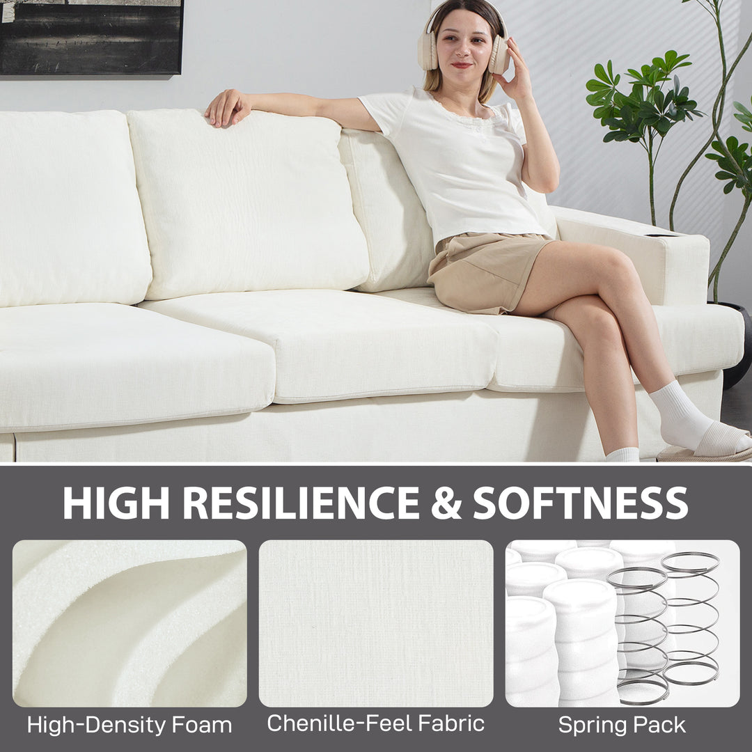 HOMCOM 3 Seater Sofa with USB Ports & Cup Holders - Cream White