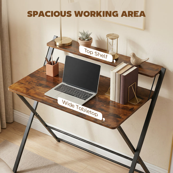 Compact Folding Desk for Small Spaces with Storage Shelf for Home Offi