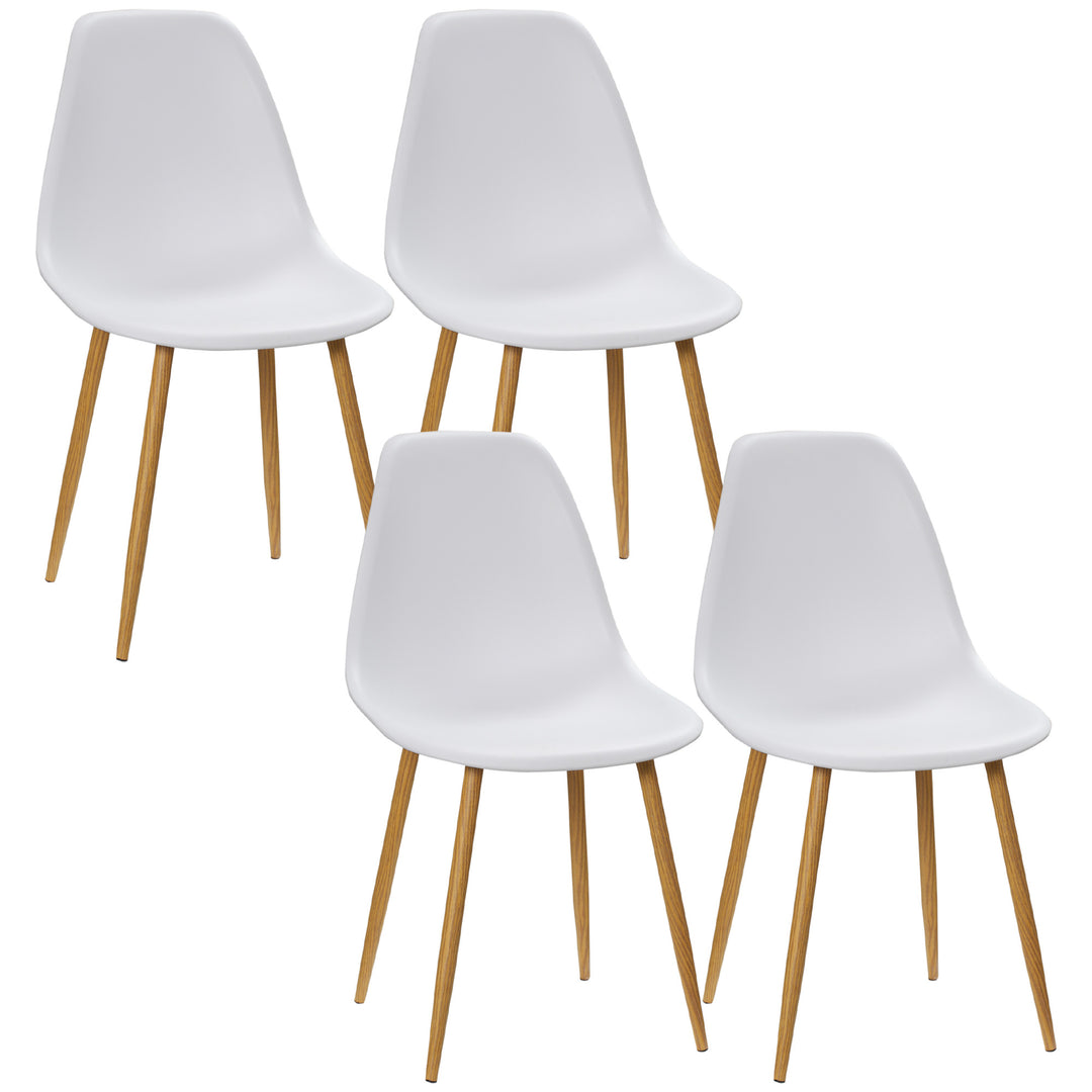 Modern Dining Chairs Set of 4, Kitchen Chairs with Backrest and Steel Legs for Dining Room, Living Room, White