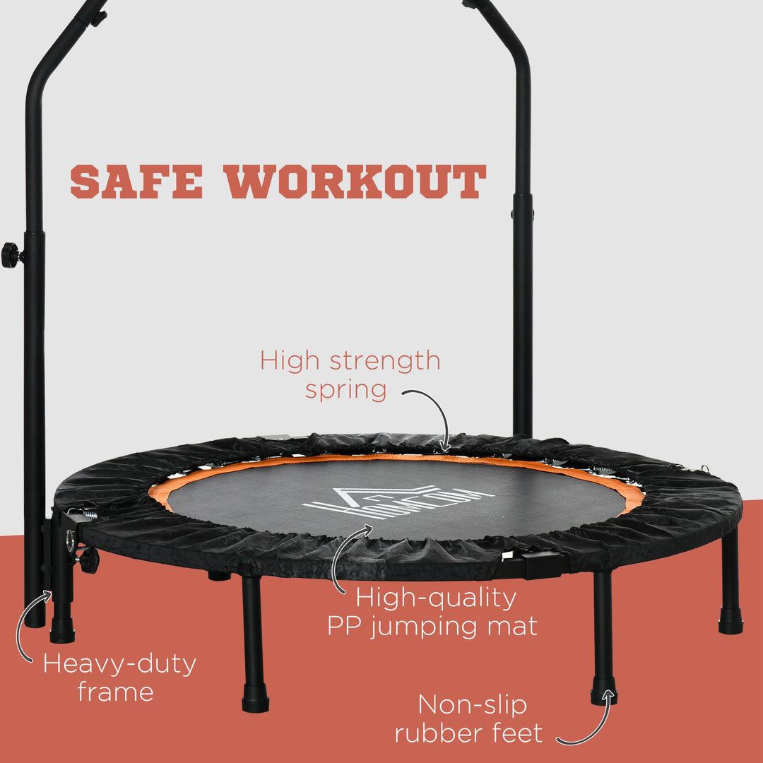 HOMCOM 40'' Foldable Mini Trampoline, Fitness Trampoline, Rebounder for Adults with Adjustable Foam Handle for Indoor Outdoor Cardio Training