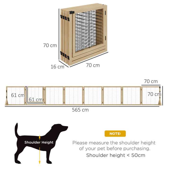 8 Panels Foldable Pet Gate with Support Feet, for House, Doorway, Stairs, Small and Medium Dogs - Natural Wood