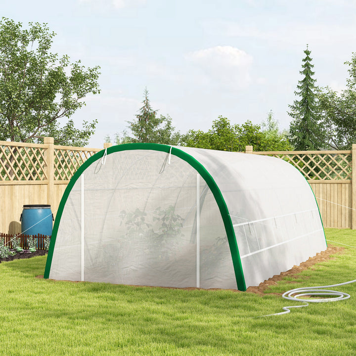 Walk-in Polytunnel Greenhouse Tunnel Warm House Tent with Zipped Doors, 8 Mesh Windows, PE Cover, 6 x 3 m