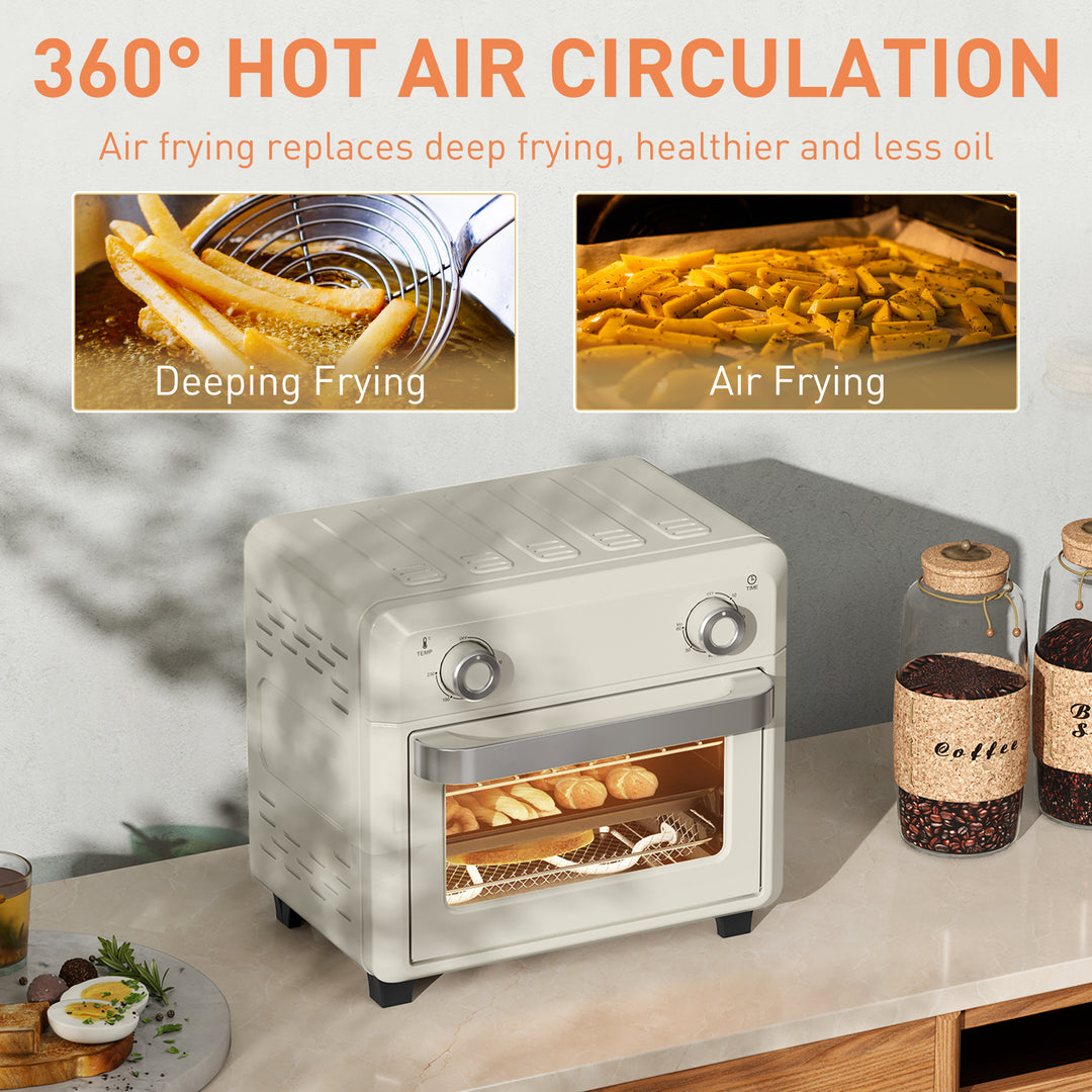 10L Air Fryer Oven, Mini Oven, Oil Free Cooking, Grill, Roast, Bake, with Adjustable Temperature, Timer, Dishwasher Safe, 1000W, Cream White