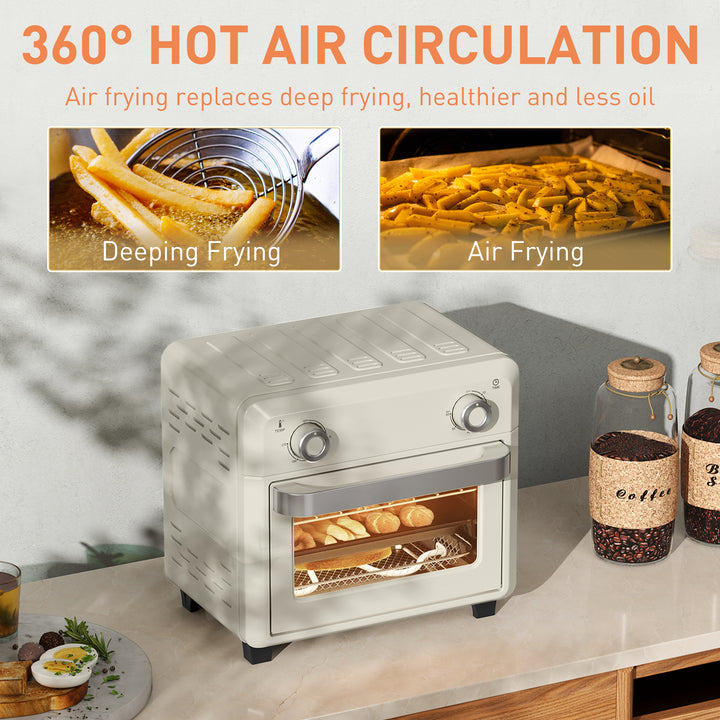 10L Air Fryer Oven, Mini Oven, Oil Free Cooking, Grill, Roast, Bake, with Adjustable Temperature, Timer, Dishwasher Safe, 1000W, Cream White