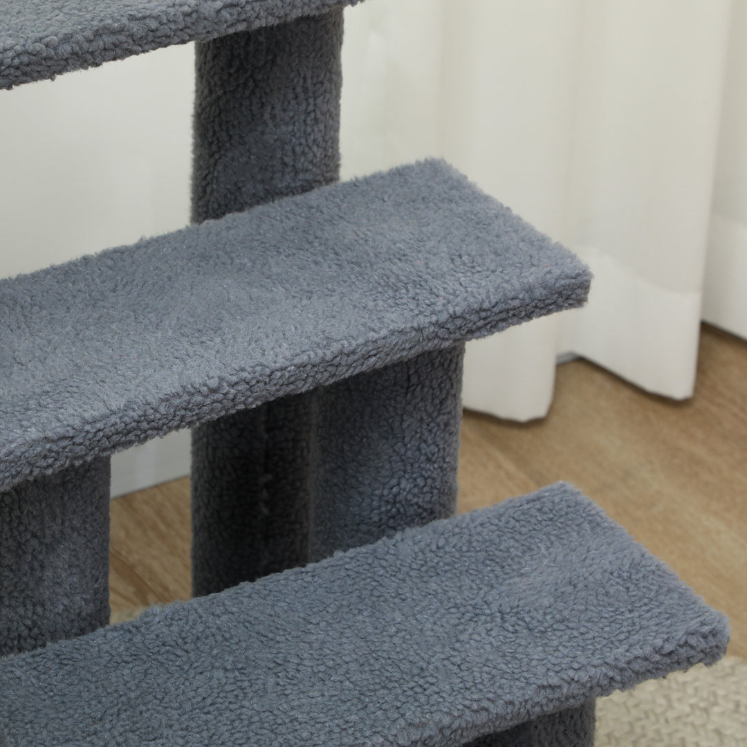 Dog Steps for Bed 4 Step Pet Stairs for Sofa Dog Cat Climb Ladder 63x43x60 cm Grey