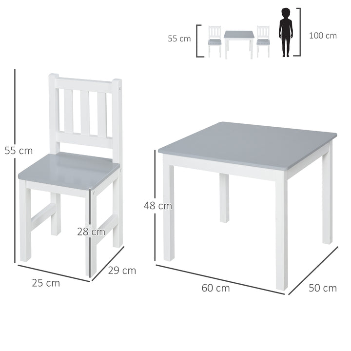 Kids Table and Chair Set 3 Pieces Toddler Preschoolers Desk with 2 Chairs for Indoor Study Rest Snack Time Grey