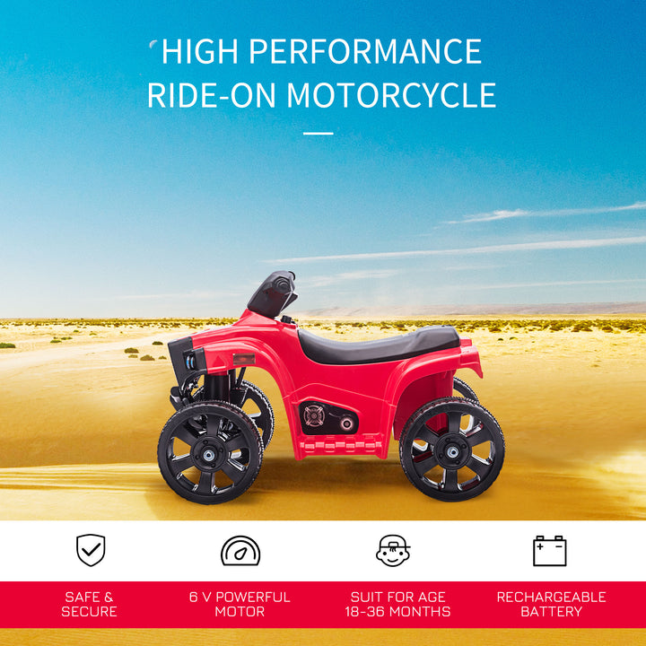 6V Kids Electric Ride on Car, ATV Toy, Quad Bike with Headlights, Horn, for Toddlers 18-36 Months Red