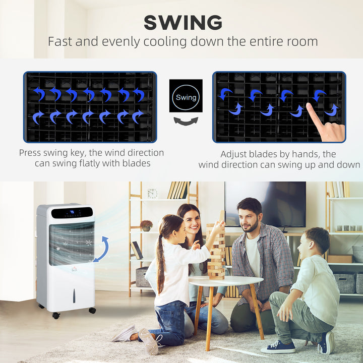 Mobile Air Cooler, 12L Tank Evaporative Ice Cooling Fan Water Conditioner Humidifier Unit with 3 Modes, 3 Speed, Remote, Timer, Oscillating for Home Bedroom