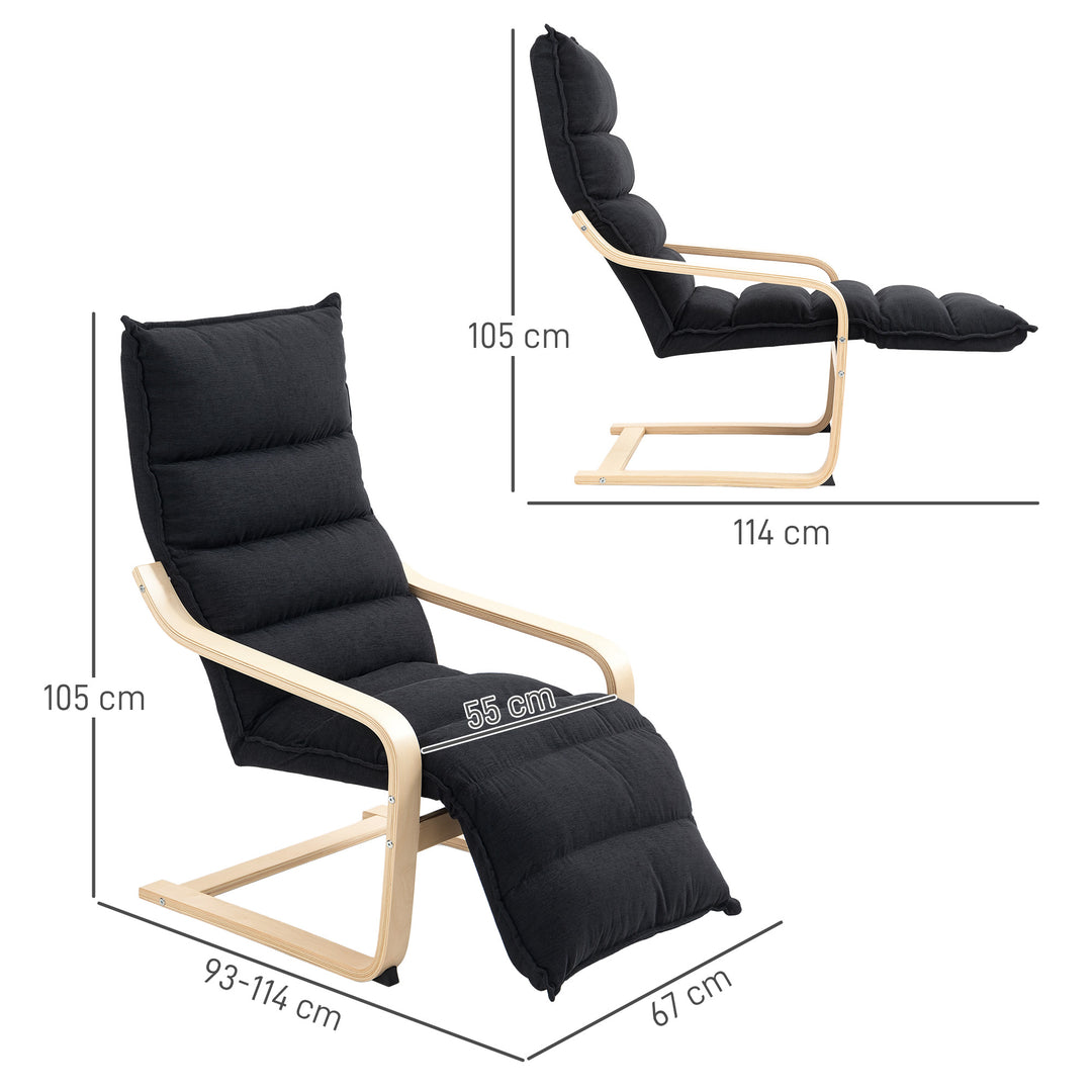 Curved Wooden Accent Chair, with Adjustable Footrest - Black