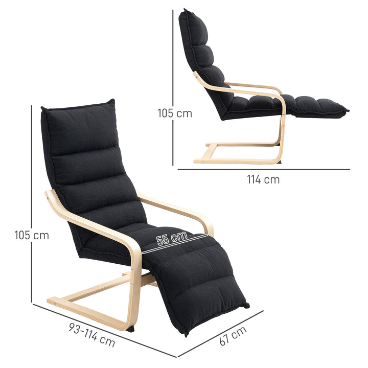 Curved Wooden Accent Chair, with Adjustable Footrest - Black