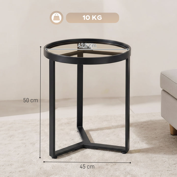 Round Side Table with Tempered Glass Top and Geometric Metal Frame for