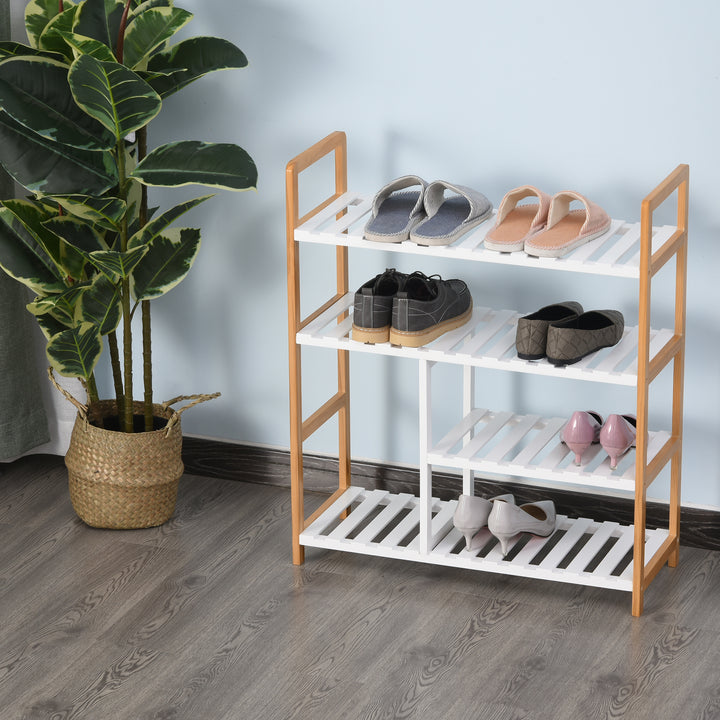 HOMCOM Wooden Shoe Storage Organizer, 4-Tier Stand Shelf Rack, 78 x 68 x 26 cm, Ideal for Hallway, Natural Wood Finish | Aosom UK