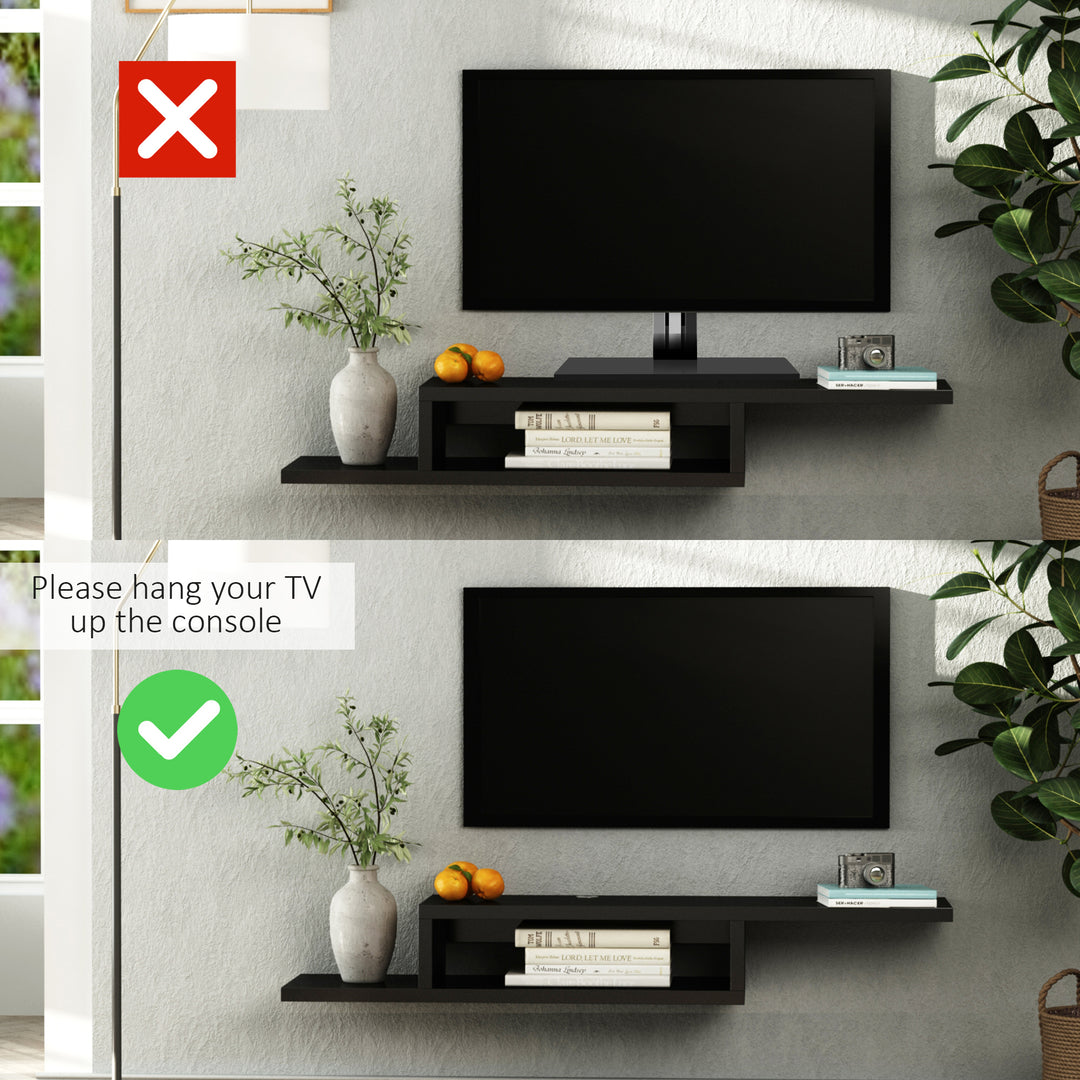 Floating TV Unit, Wall Mounted TV Stand with Open Shelf and 2 Cable Holes, Entertainment Unit for Living Room