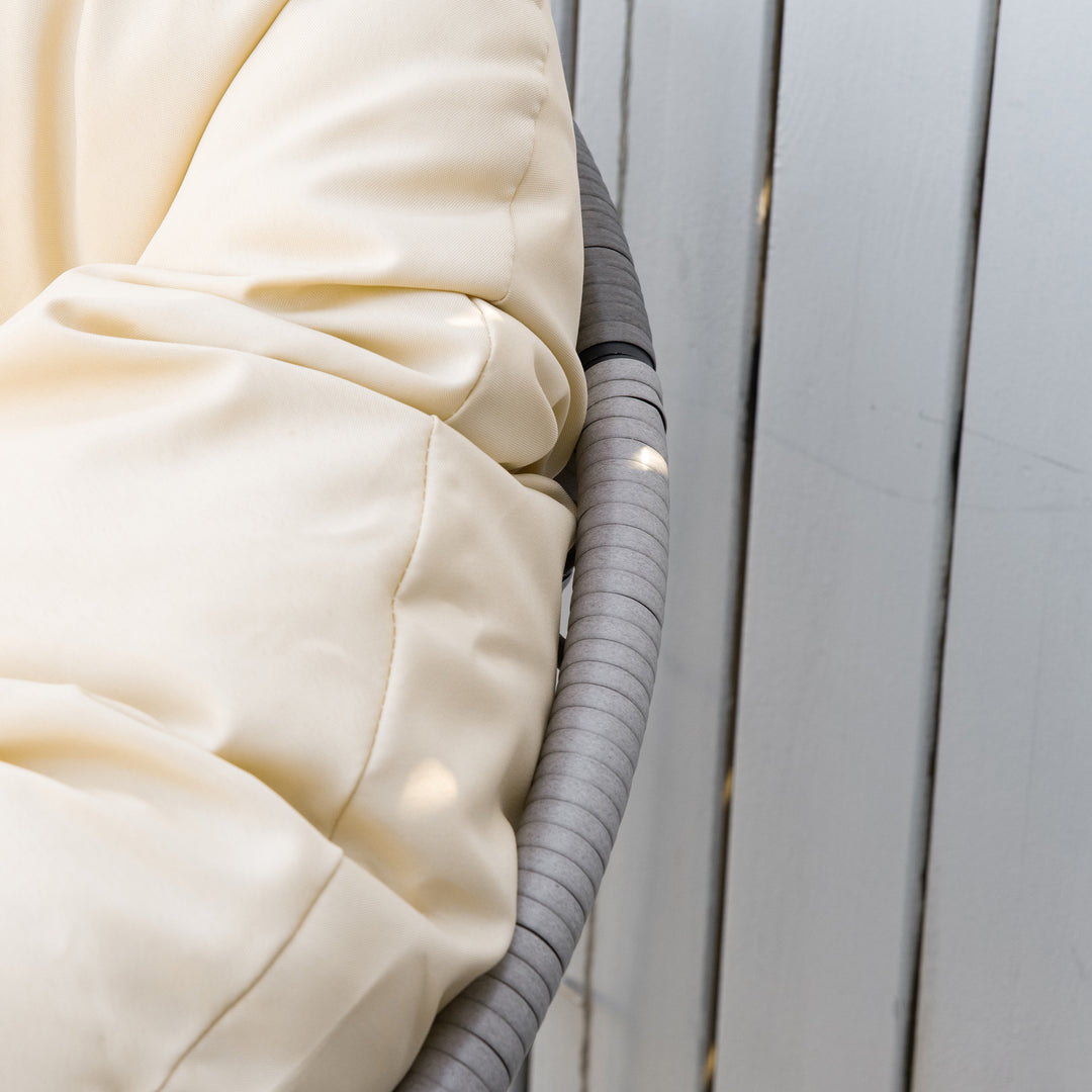 MCL 360° Swivel Rattan Moon Bowl Chair Round Lounge Garden Wicker Basket Seat with Padded Cushion Oversized for Outdoor Indoor, Beige