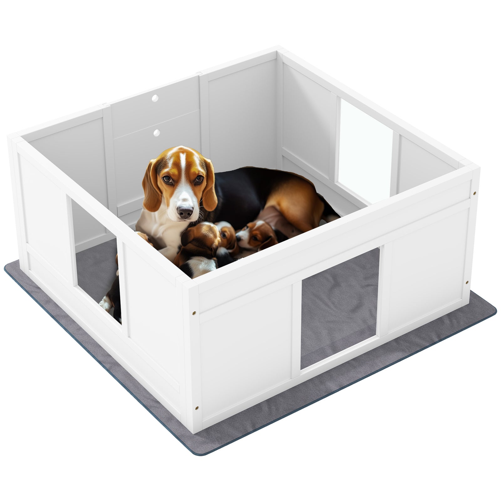 Whelping Box for Dogs with Whelping Pad, Adjustable Entrance, Non-slip Foot Pads, for Medium Dogs, 100 x 96cm