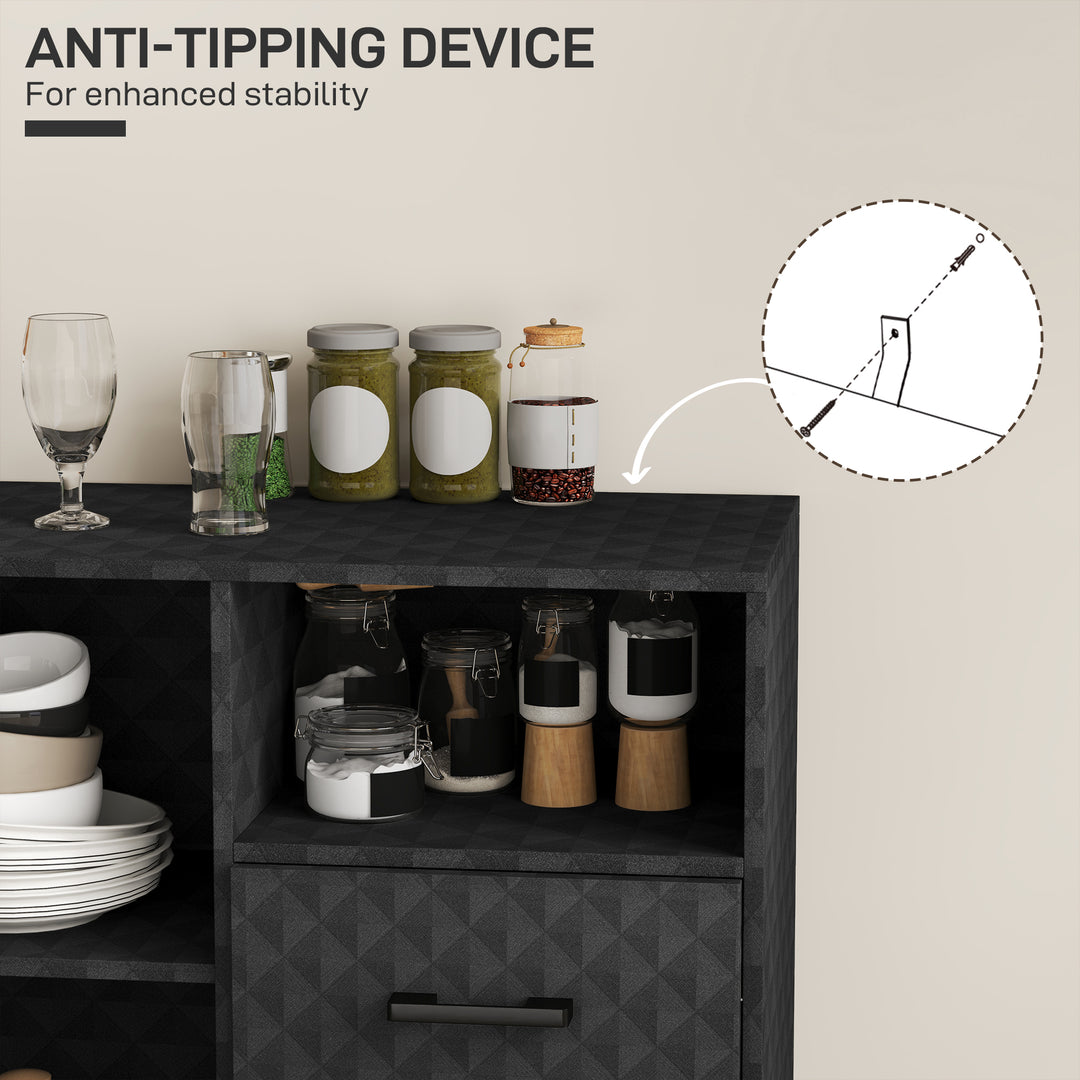 Sideboard with Adjustable Shelf, Freestanding Sideboard Storage Cabinet with Open Compartment and 2 Drawers, Black