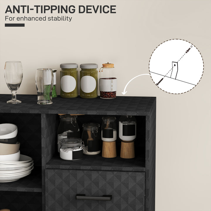 Sideboard with Adjustable Shelf, Freestanding Sideboard Storage Cabinet with Open Compartment and 2 Drawers, Black