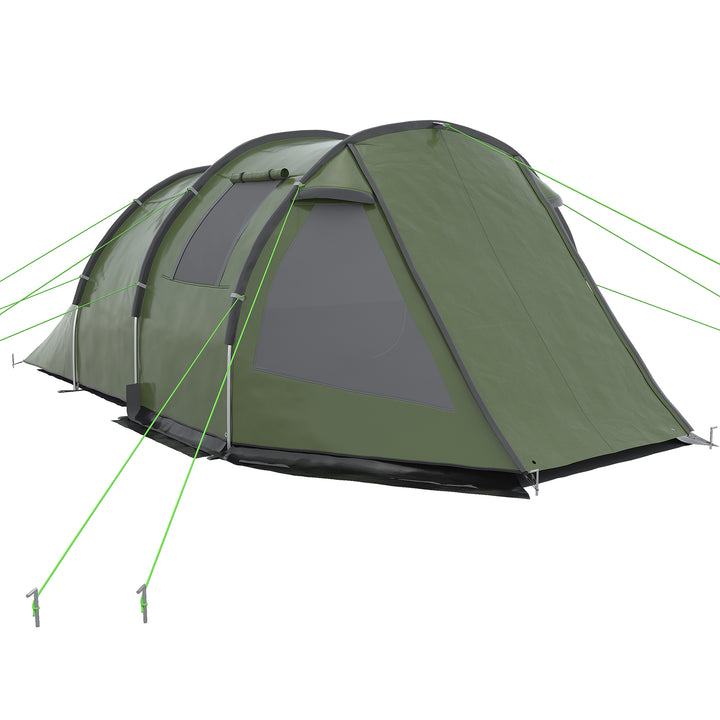 Outsunny Camping Haven: Spacious 3-4 Person Tunnel Tent with Windows, Portable Outdoor Companion, Verdant Green